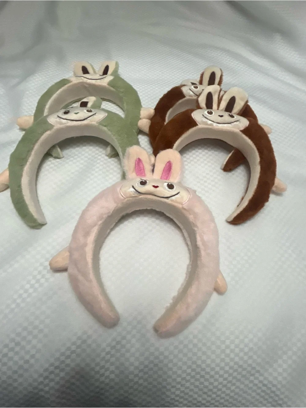 Plush Labubu style Bunny Ear Headband - Pink, Green, Brown